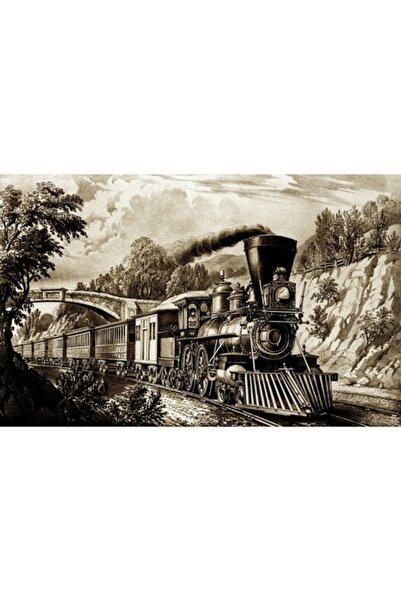 GRELYS PRINT Pictură pe pânză, Locomotivă cu abur, 80 x 50 cm, Ramă din lemn,...