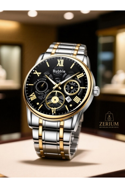ZERİUM Modern Calendar Function Metal Case and Band Men's Watch