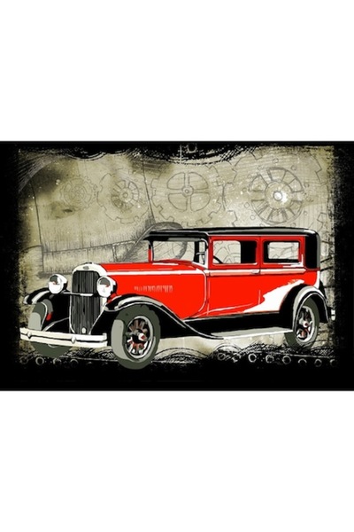 GRELYS PRINT Tablou Canvas, Old Car, Automobil Rosu 1947, 70 x 50 cm, Rama Le...