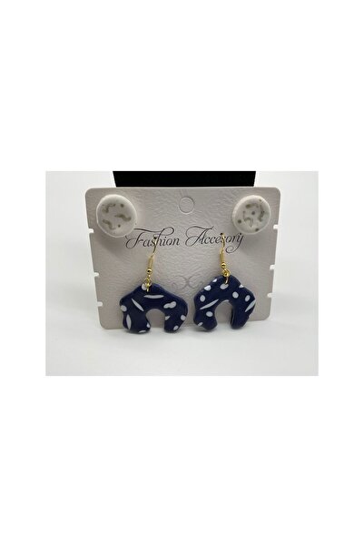 CHIC Dark Blue White Round-Shaped Multi-Polymer Clay Dangle Earrings
