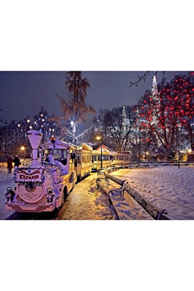 GRELYS PRINT Pictură pe pânză, Trenul lui Moș Crăciun, 60 x 45 cm, Ramă din l...