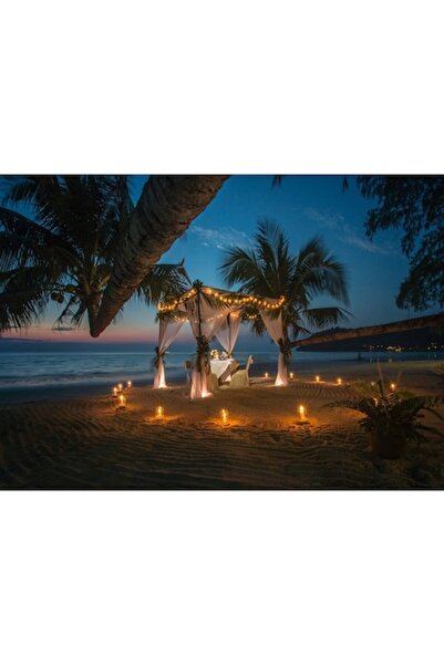 GRELYS PRINT Tablou pe pânză, Cină romantică pe plajă, 70 x 50 cm, Ramă din l...