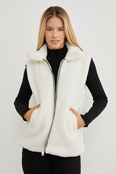 Fulla Moda Polo Neck Zippered Plush Vest