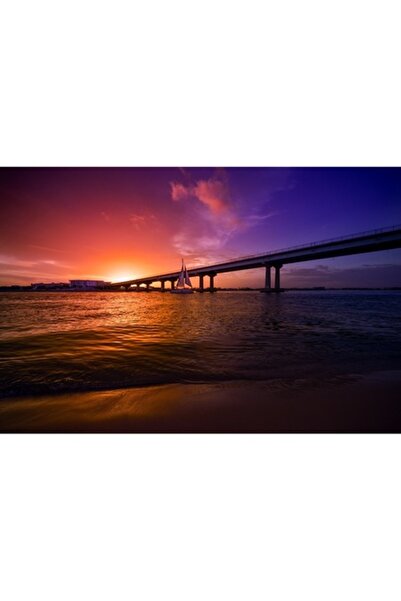 GRELYS PRINT Tablou Canvas, Seara pe pod, 80 x 50 cm, Rama lemn, Multicolor