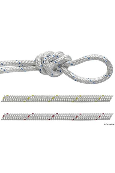 OSCULATI Polyester Braid, 5 mm Diameter, 3-Strand High-Strength Core, White with Colored Flecks