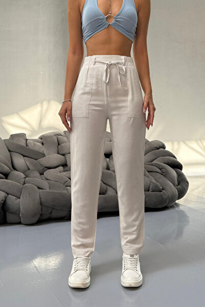 BİKELİFE Women's High Waist Linen Carrot Pants
