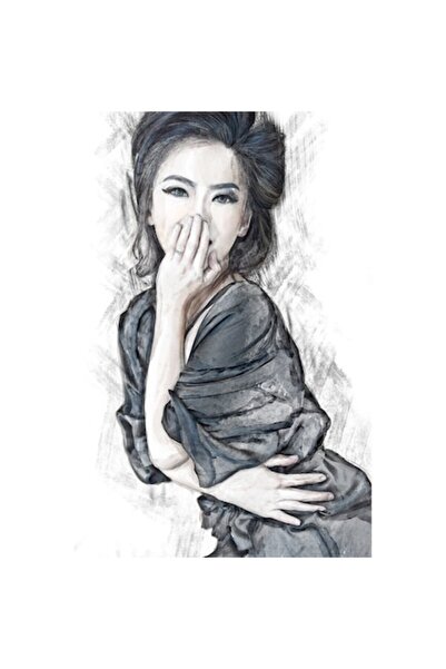 GRELYS PRINT Tablou Canvas, Femeie, Alb negru, 60 x 90 cm, Rama lemn, Multicolor