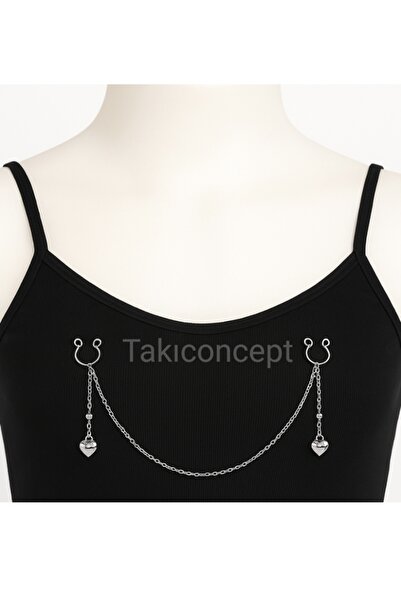 TakıConcept KOLYELİ SIKIŞTIRMA FAKE DELİKSİZ MEME UCU PİERCİNGİ