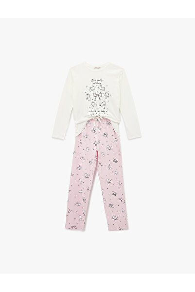 Koton Rabbit Printed Long Sleeve Crew Neck Cotton Pajama Set