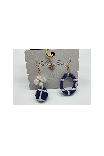 CHIC Eight-Cornered Gold Pink Stone Star Navy Blue Drop White Flower Polymer Clay Dangle Multiple Earrings