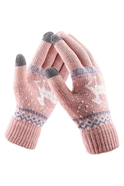 Flippy Women's Gloves, Reindeer Pattern, Touchscreen Function, Acrylic, Pink, One Size
