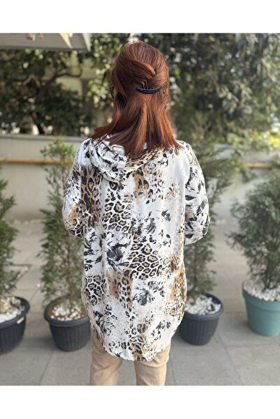 DenizEge Ιταλική μπλούζα με κουκούλα λεοπάρ λευκή