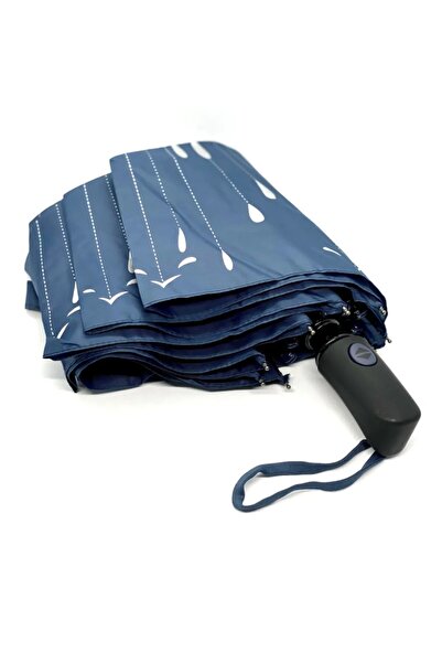 ELEVEN MARKETS Yağmur Damlası Desenli Tam Otomatik Lux Kadın Şemsiyesi Mavi