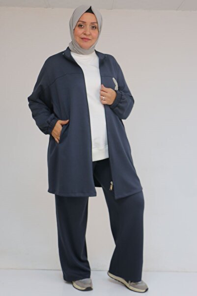 Eslina 57057 Plus Size Zippered Pants Modal Suit - Anthracite