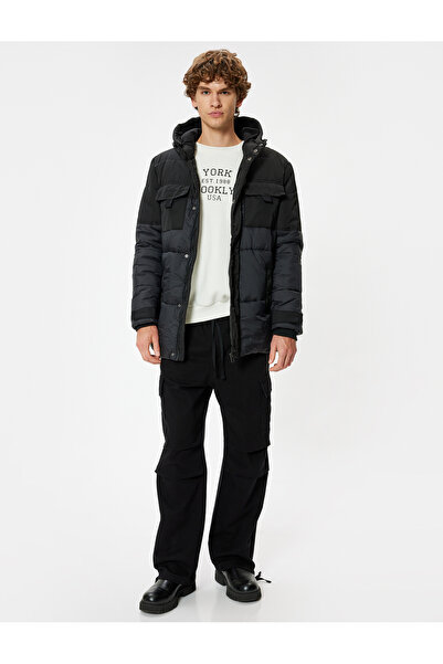 Koton Anorak Coat Hooded Slim Fit Pocket Detail Zippered