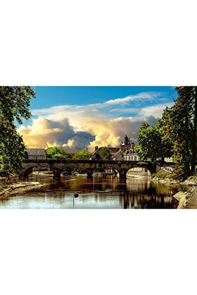 GRELYS PRINT Tablou Canvas, Pod de piatra, Cer inorat, 80 x 50 cm, Rama lemn,...