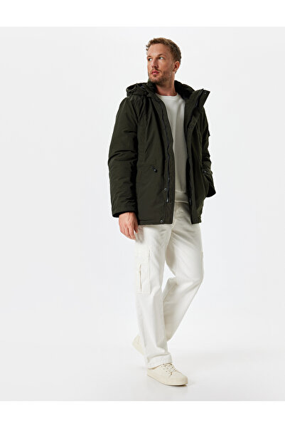 Koton Anorak Coat Slim Fit Hooded Zipper Pocket Detail