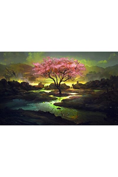 GRELYS PRINT Tablou Canvas, Copac roz, 80 x 50 cm, Rama lemn, Multicolor