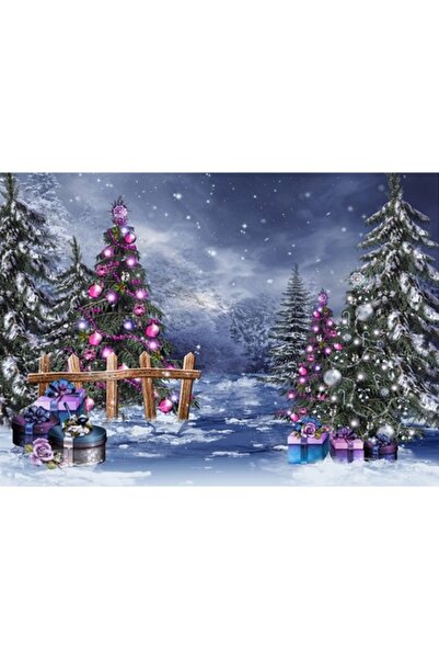 GRELYS PRINT Tablou Canvas, Iarna, Brad, Cadouri, 70 x 50 cm, Rama lemn, Mult...