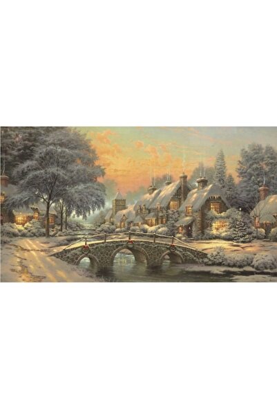 GRELYS PRINT Tablou Canvas, Peisaj, Orasul ideal, iarna, zapada, rau, 80 x 50...