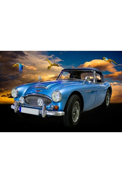 GRELYS PRINT Pictură pe pânză, Mașină albastră, 90 x 60 cm, Ramă din lemn, Mu...