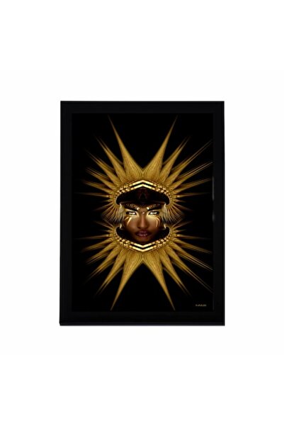 GRELYS PRINT Tablou Canvas cu rama, Portret auriu in negru, 20 x 30 cm,