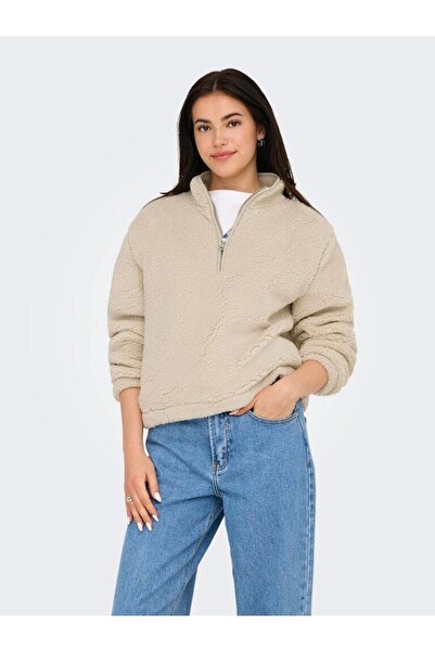 ONLY Hanorac de damă cu jumătate de fermoar, bej, din pluș - 15311631