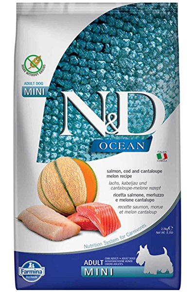 N&D ND Ocean Tahılsız Somon Morina Balığı ve Kavunlu Küçük Irk Yetişkin Köpek Maması 2,5kg