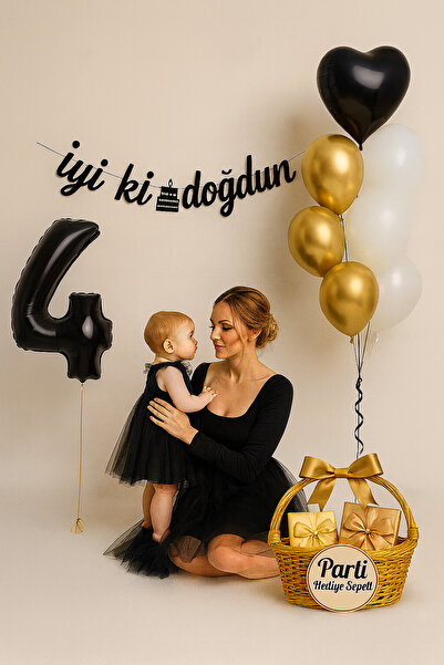 parti hediye sepeti Doğum Günü Balon Seti Siyah Gold Beyaz | Rakam Folyo ve K...
