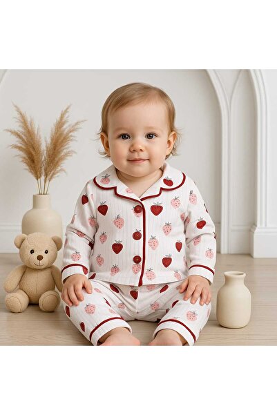 Tosyalı Burak Bebe طقم بيجامة قطن بناتي بأزرار أمامية على شكل قلب 3-6 / 9-12 ...