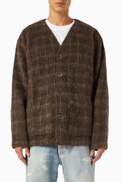 Our Legacy Dorf Wool Blend Plaid Cardigan, Shaggy Wool & Alpaca Blend, V-Neck...