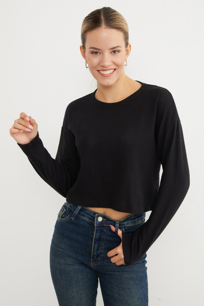 Fulla Moda Basic Crew Neck Thin Knit Sweater