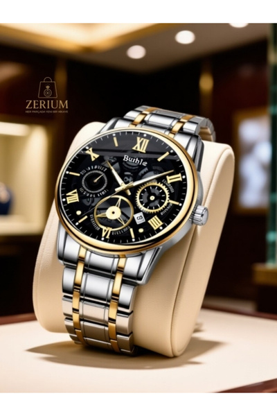 ZERİUM Modern Calendar Function Metal Case and Band Men's Watch