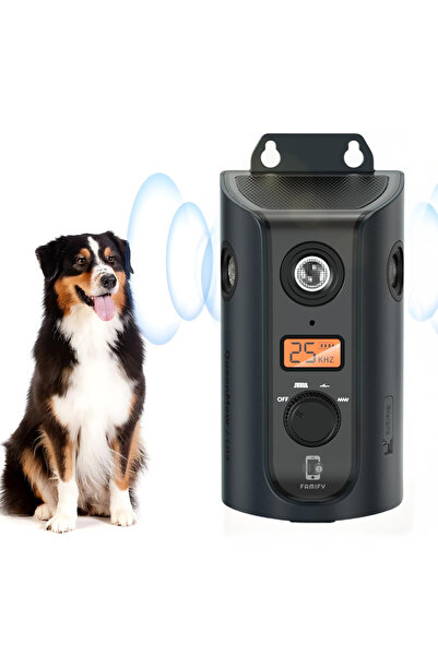 FAMIFY Dispozitiv anti-lătrat cu ultrasunete pentru câini, 15 m, 3 moduri, încărcare solară/USB, sigur, IPX5, negru