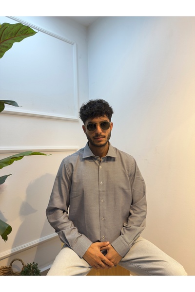 MDZ COLLECTION Siyah Zigzag Detaylı Slim Fit Uzun Kollu Erkek Gömlek