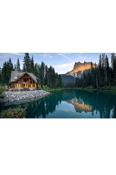 GRELYS PRINT Tablou Canvas, Peisaj, Padure, cabana pe lac, 2 80 x 50 cm, Mult...