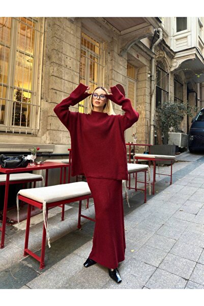 Paraf style طقم تنورة ماكسي وسترة تريكو كبيرة الحجم قابلة للغسل مع تفاصيل شق على الأكمام