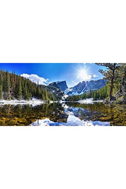 GRELYS PRINT Pictură pe pânză, Munți, Zăpadă, Copaci, Soare, 80 x 40 cm, Ramă...