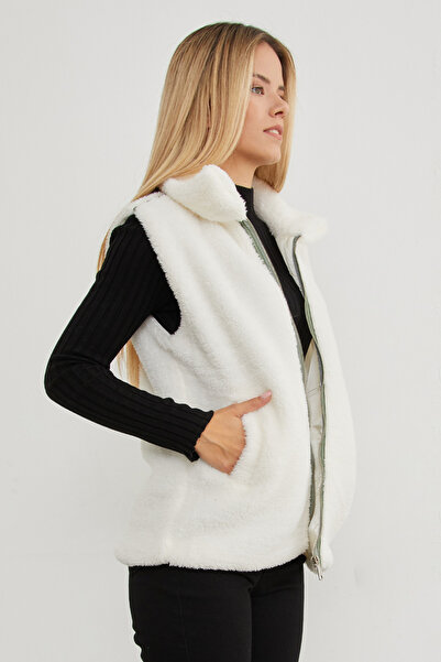 Fulla Moda Polo Neck Zippered Plush Vest