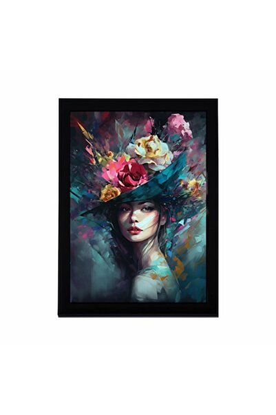 GRELYS PRINT Pictură pe pânză, Femeie cu pălărie cu flori, 20 x 30 cm,