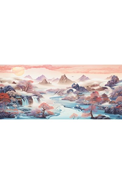 GRELYS PRINT Tablou Canvas, Peisaj in Japonia, munti, rau, padure, flori, 80 ...