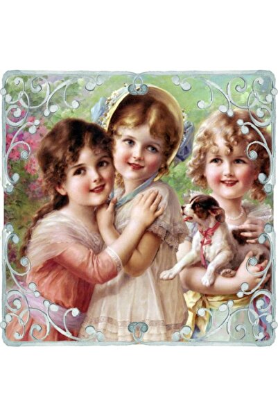 GRELYS PRINT Pictură pe pânză, vintage, fete zâmbitoare, 70 x 70 cm, ramă din...