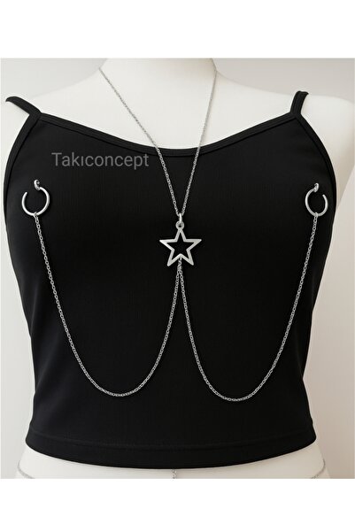 TakıConcept KOLYELİ SIKIŞTIRMA FAKE DELİKSİZ MEME UCU PİERCİNGİ