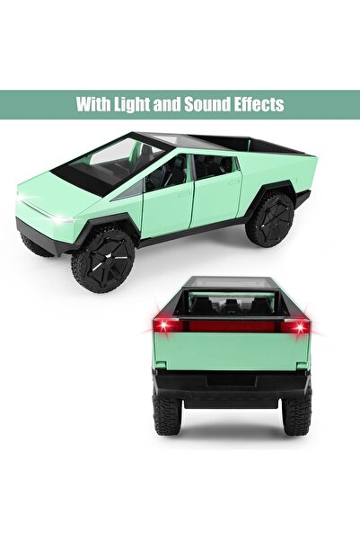 REZZOSS Cybertruck Pickup With Motorcycle Alloy Car Model Diecast Toy Vehicle Sound and Light Simitation CaR