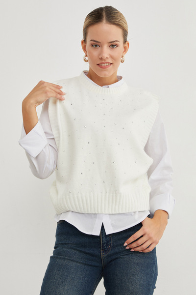 Fulla Moda Stoned Crew Neck Knitwear Sweater