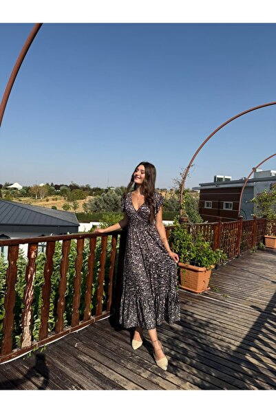 Reyhan Bilgin ÇİÇEK DESENLİ MİDİ ELBİSE
