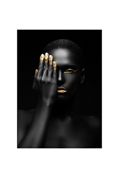 GRELYS PRINT Tablou Canvas, Portret de femeie, Black, Gold, 60 x 80 cm, Rama ...