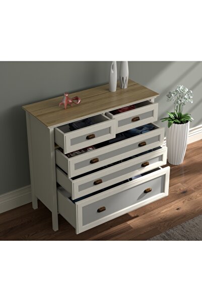 Sakura Ahşap Hunerika Zaranto Premium 5 çekmeceli şifonyer- Minifiks - aytaşı/legnano