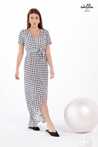 Stylish Soft black and white dress with a slanted cut