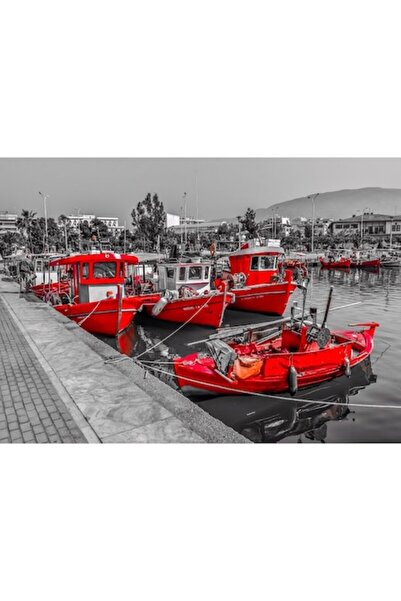 GRELYS PRINT Tablou Canvas, Barci in port, 70 x 50 cm, Rama lemn, Multicolor